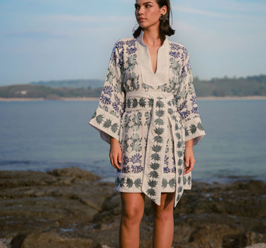 Nerites Linen Kaftan Dress - Green