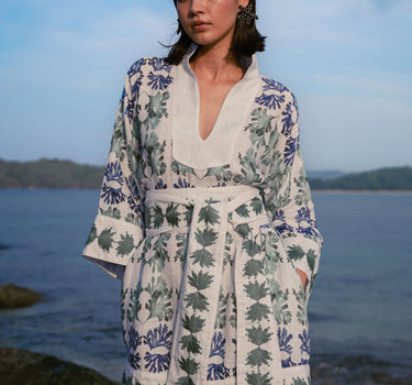 Nerites Linen Kaftan Dress - Green