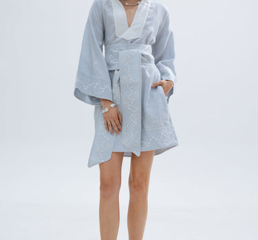 Nerites Linen Kaftan Dress - Powder Blue