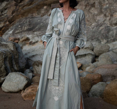 Beautiful Embroidered Cockle Kaftan Dress with Detailed Embroidery designed by Fleur Kakasi