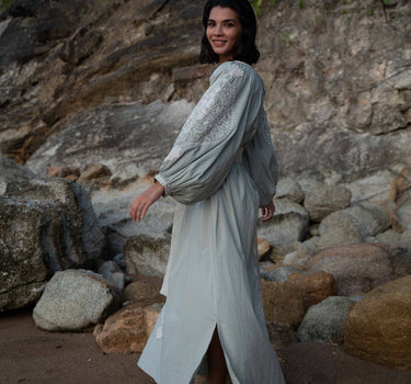 Beautiful Embroidered Cockle Kaftan Dress with Detailed Embroidery designed by Fleur Kakasi
