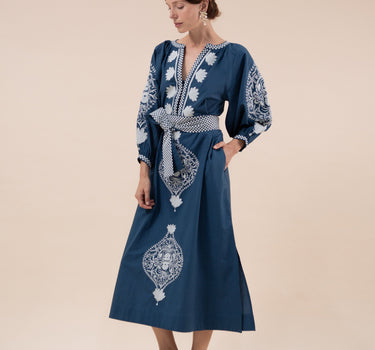 Beautiful Embroidered Cockle Kaftan Dress with Detailed Embroidery designed by Fleur Kakasi